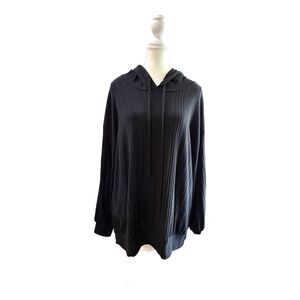 Dear Scarlett Black Ribbed Knit Hoodie Sweater Size XL